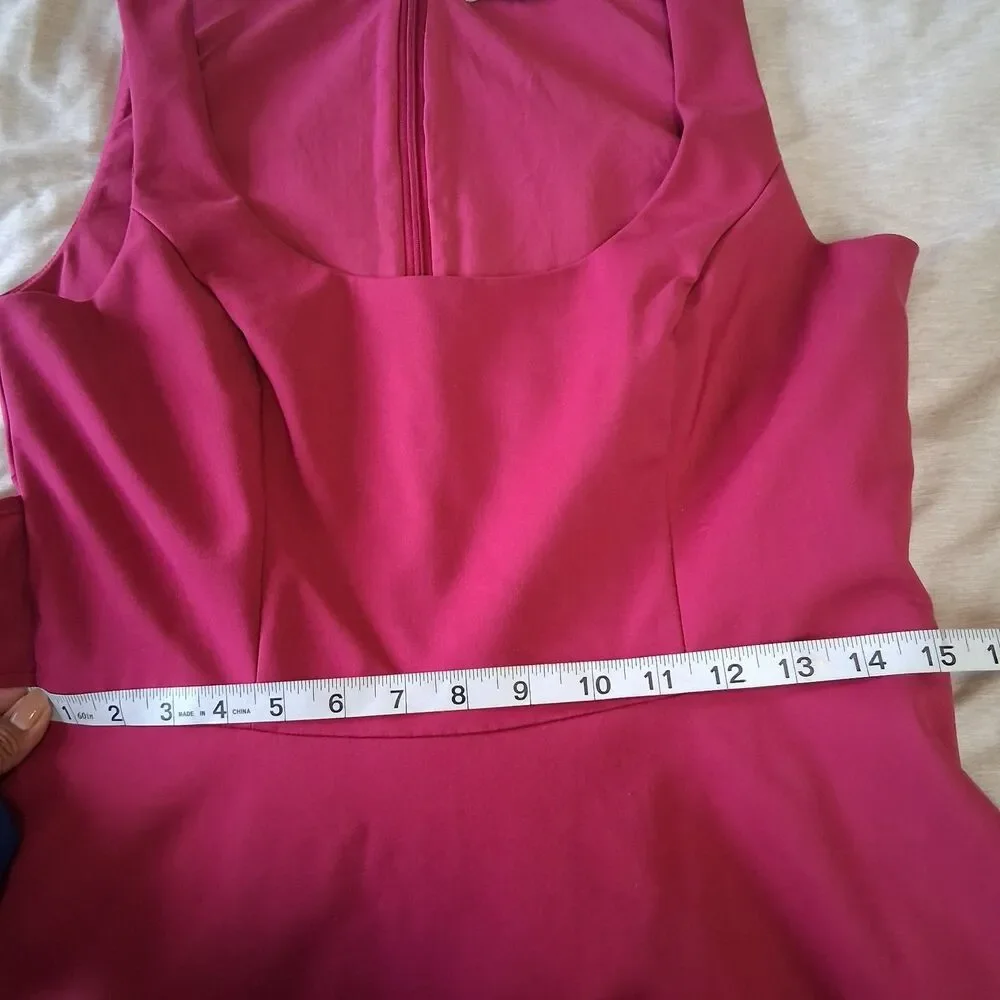 Mark & James Badgley Mischka Hot Pink Asymmetrical Hem Dress Midi Size 8 Pockets - Picture 9 of 12